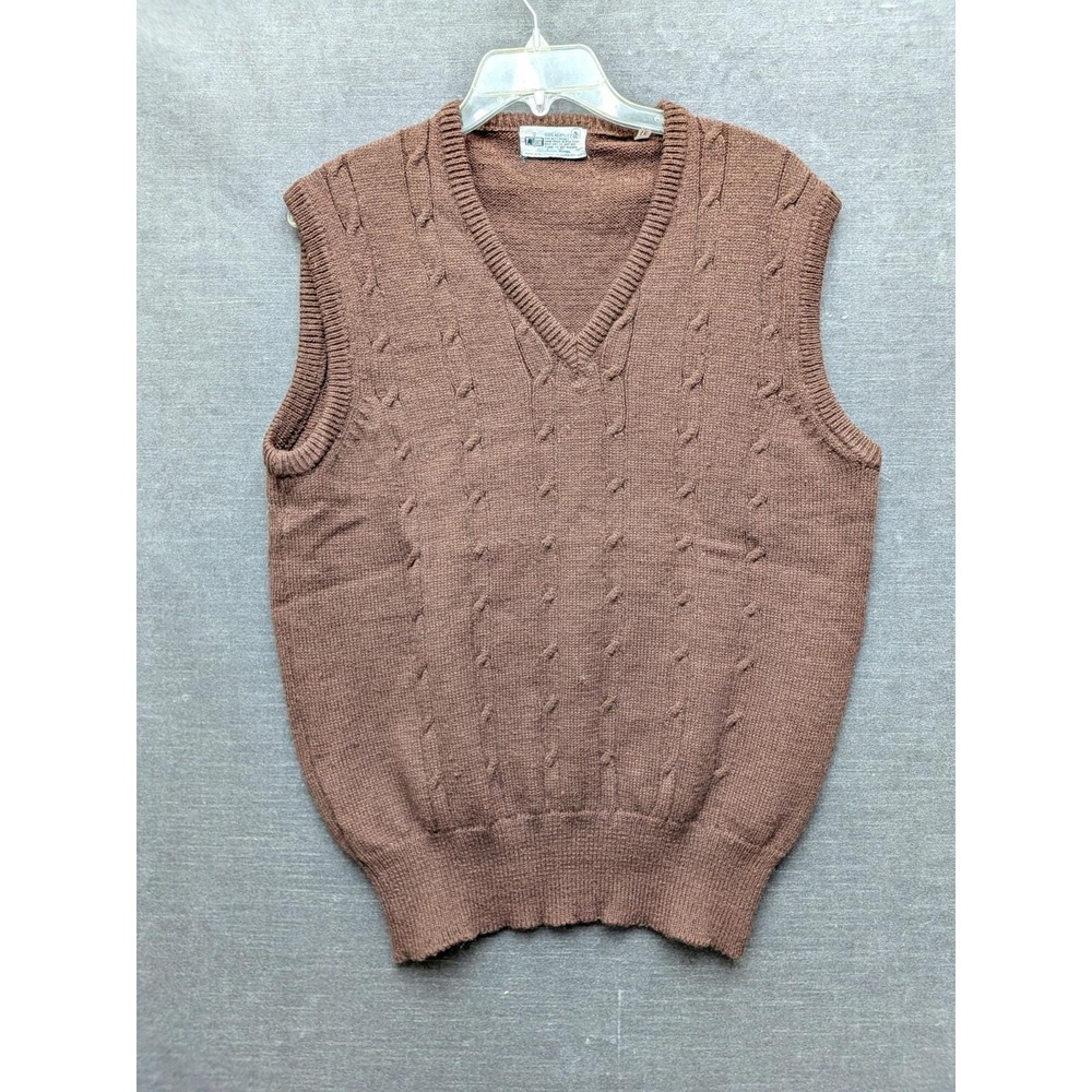 Vintage Kmart Sweater Vest Brown Cable Knit Sleeveless Sweater Dad Grandpa XL 46